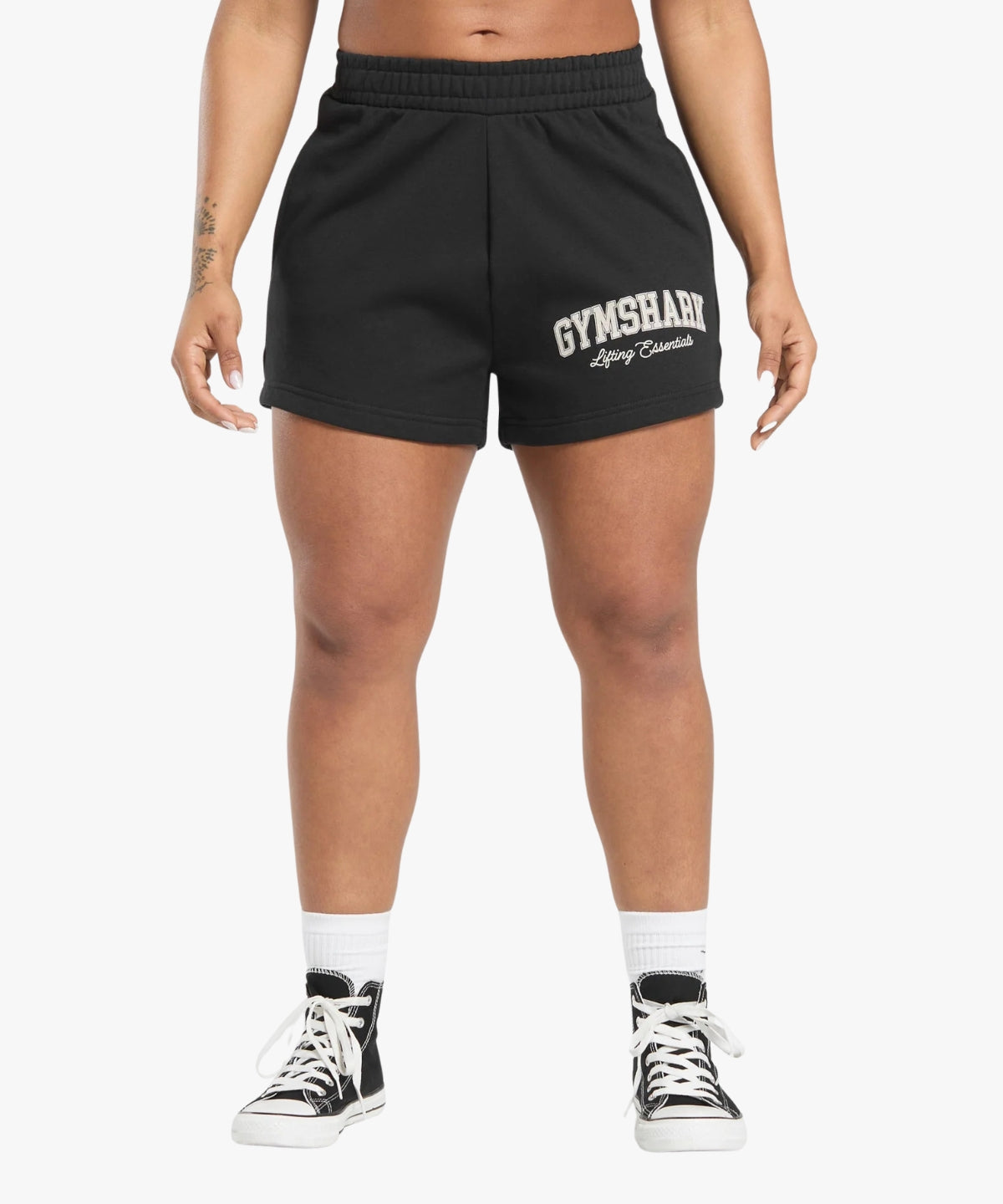 Gymshark Lifting Essentials Graphic Brushed 4 Shorts Black | variant:black