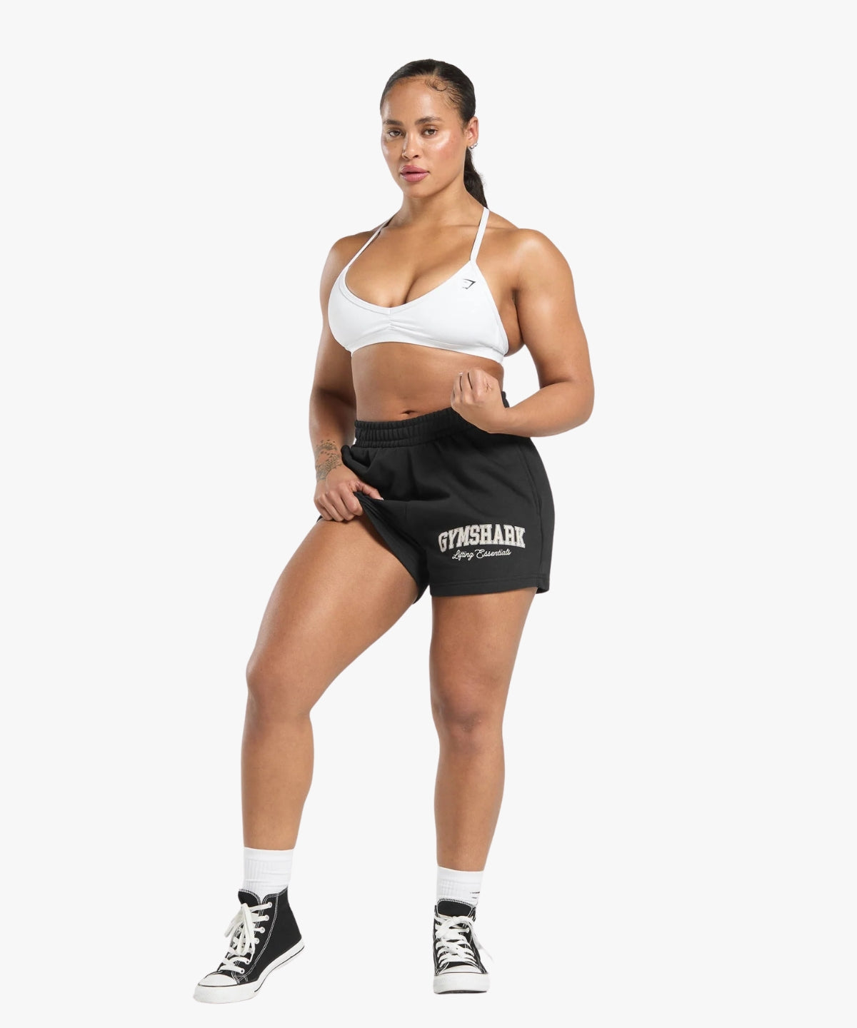 Gymshark Lifting Essentials Graphic Brushed 4 Shorts Black | variant:black