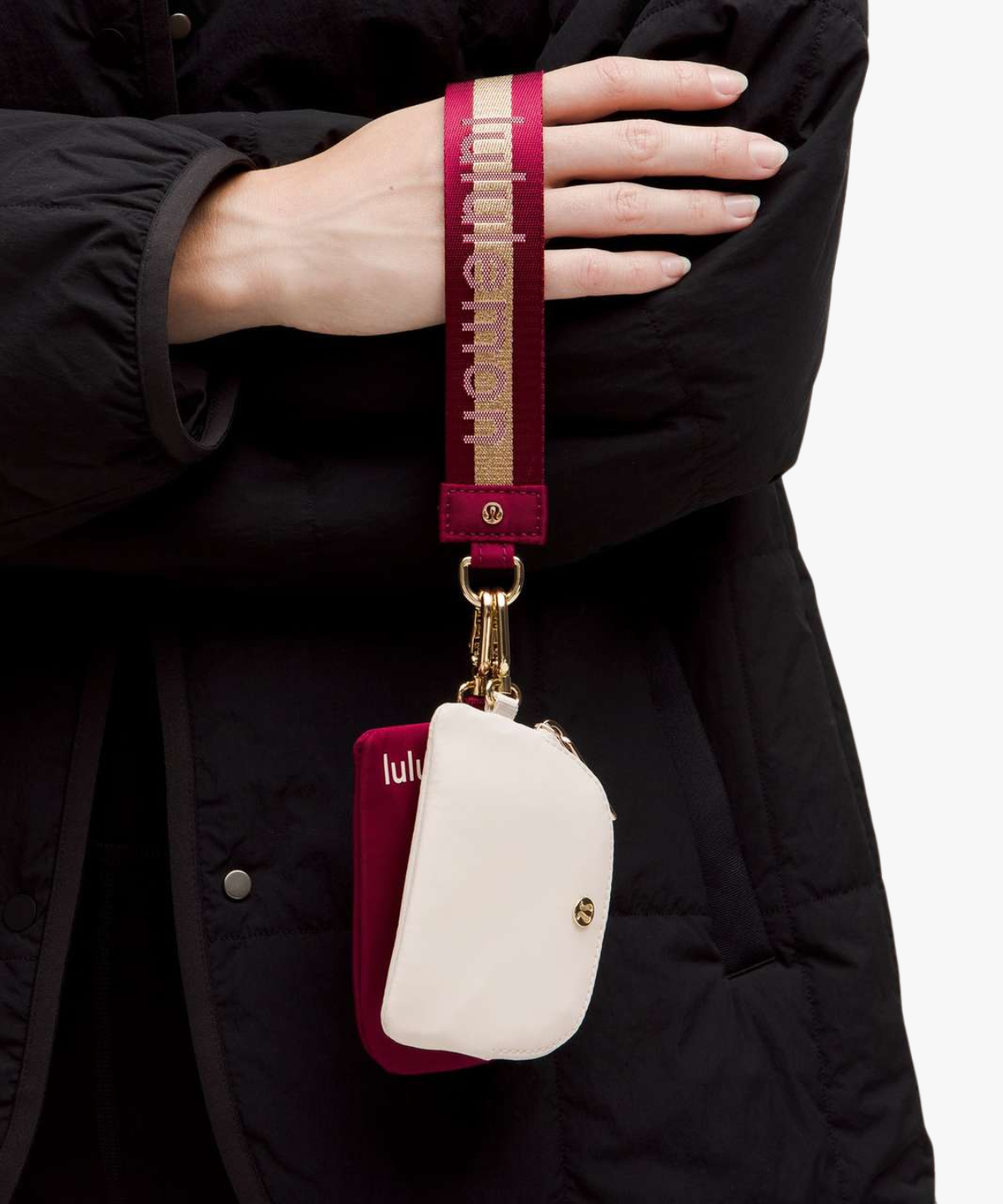 Lululemon Dual Pouch Wristlet Metallic Wordmark (cartera de muñeca con doble compartimento)