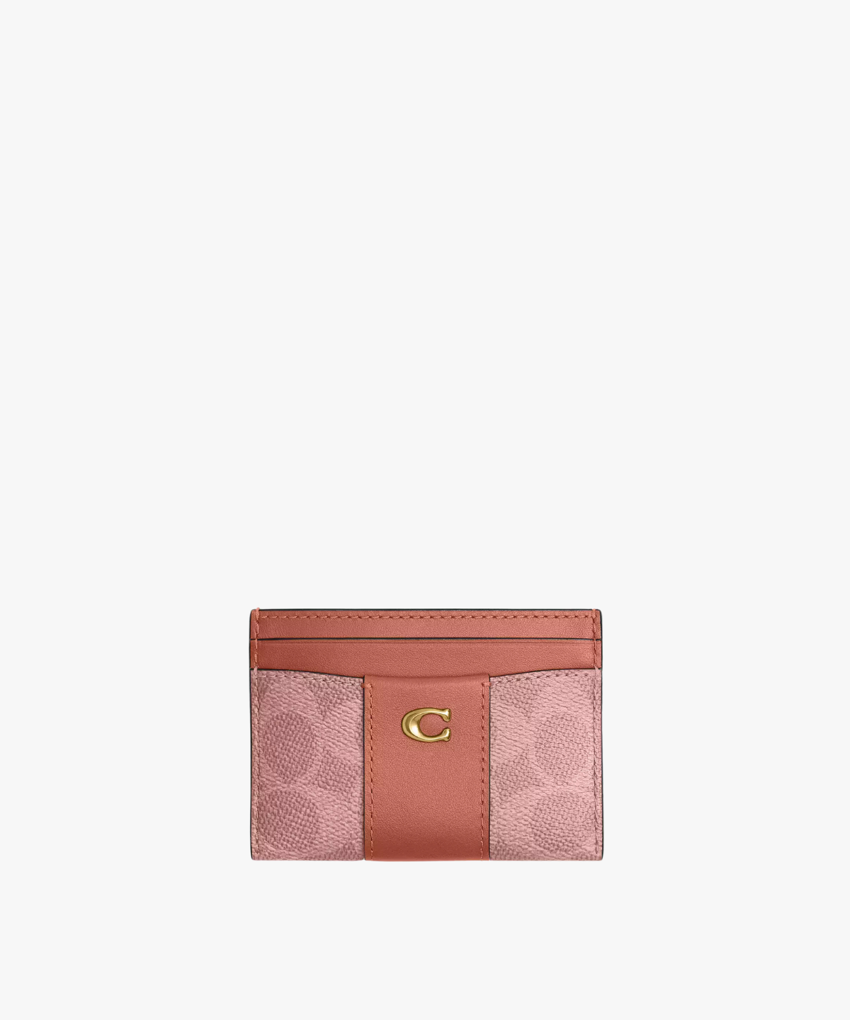 Coach Essential Card Case In Signature Canvas Brass Melon Pink | variant:brass-melon-pink