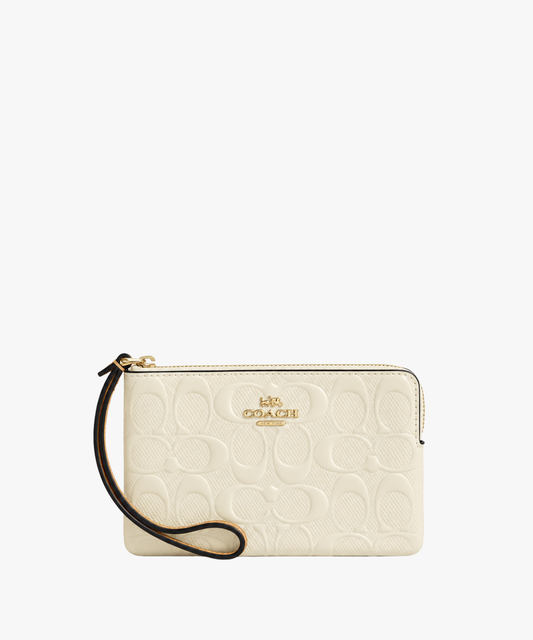Coach Corner Zip Wristlet In Signature Leather (muñequera de piel Signature)