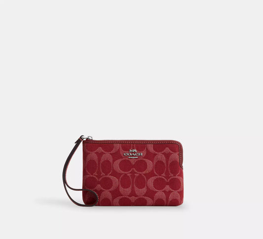 Corner Zip Wristlet in Signature Denim